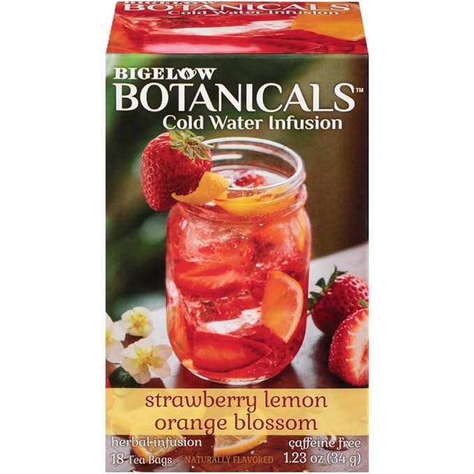 Bigelow Botanicals Cold Water Infusion Strawberry Lemon Orange Blossom Tea Bags 18 Count Box (Pack of 1), Herbal Infusion, Caffeine Free, 18 Tea Bags Total - Bloomnest