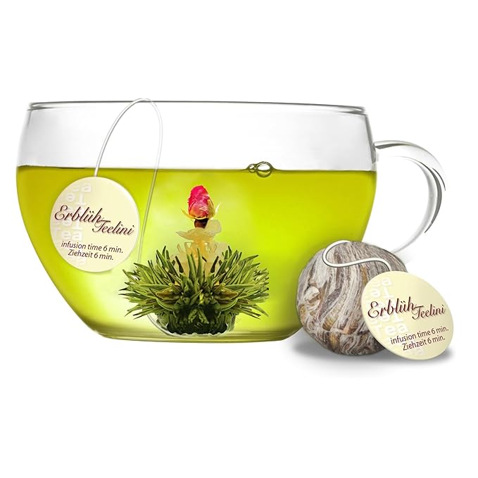 Creano Tea Flowers in Cup Size - Gift Set in Wooden Box - 12 Blooming Green Tea in 4 Varieties - Gift for Women, Mother, Tea Lovers - Bloomnest