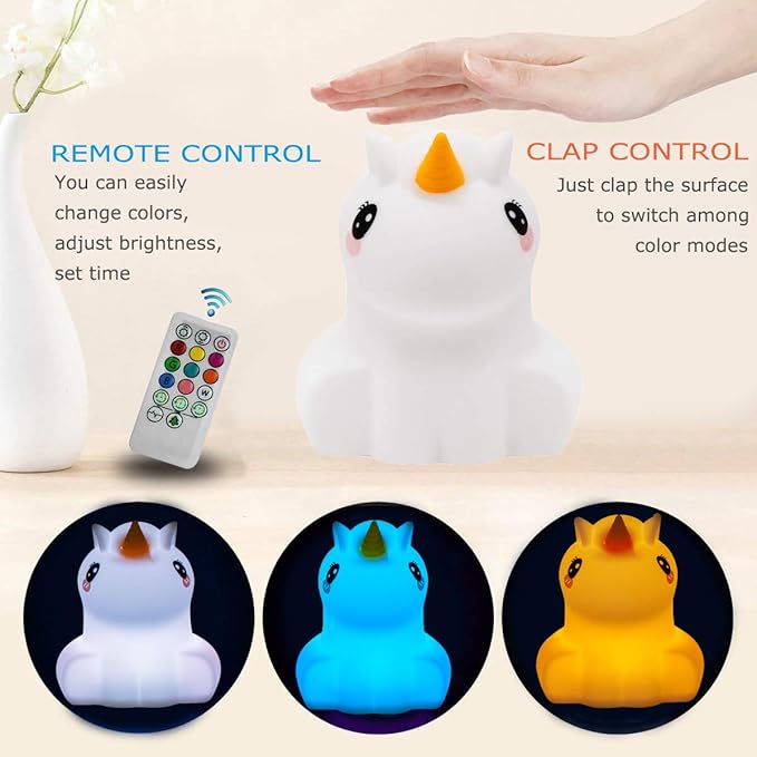 Large Unicorn Night Lights for Kids, 9 Colors silicone Bedside Table Lamps Baby Bedroom Lighting Nursery Children Tap lamp for Toddlers Boys Girls Adults Student Elder Bathroom Outdoor - Large - Bloomnest