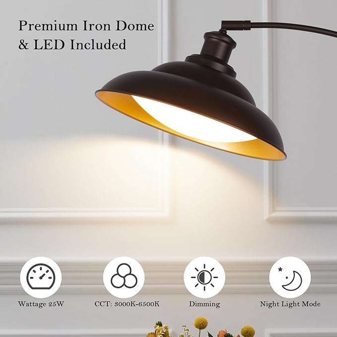 Arc Floor Lamp, Dimmable Dome Floor Lamp with Remote & Foot Switch, Modern Standing Lamp 3000-6500K 25W Integrated LED Bulb, Bronze Tall Lamp Over Couch Lamps for Living Room Bedroom Offices(Bronze) - Bloomnest