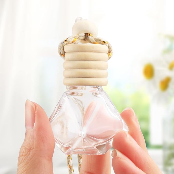 20 Pcs 8ml Hanging Car Air Freshener Diffuser,Empty Refillable Clear Glass Essential Diffuser Oil Aromatherapy Fragrance Perfume Pendant Vials with Wooden Caps & Hanging String - Bloomnest