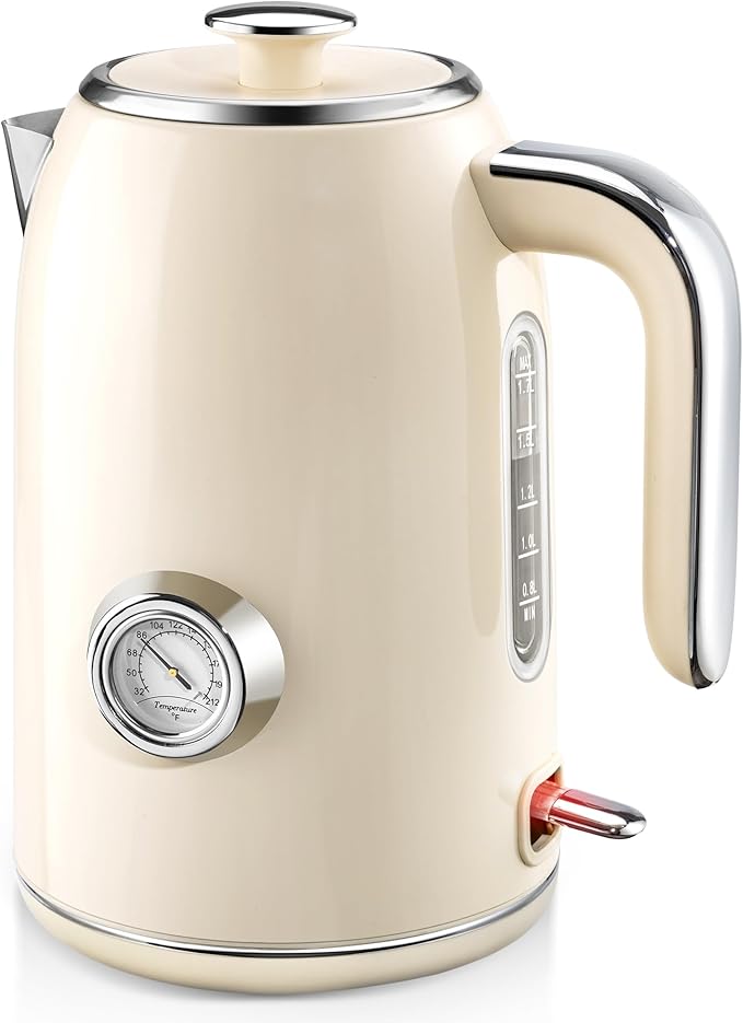PUKOMC Electric Kettle, 1.7L Stainless Steel Tea Kettle with Temperature Gauge, 1500W Water Boiler with LED Light, BPA-Free, Auto Shut-Off and Boil-Dry Protection (Beige) Visit the Pukomc Store - Bloomnest