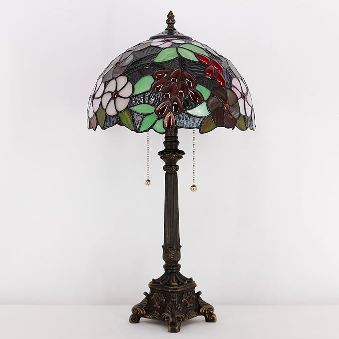 Tiffany Lamp Purple Grape Style Stained Glass Table Lamp Desk Reading Light 12X12X21 Inches with Resin Base Decor Bedroom Living Room - Bloomnest