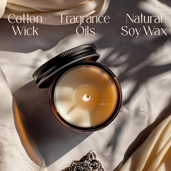 Palo Santo & Sandalwood Natural Soy Wax Scented Candle – Crafted in USA, Seattle – Gift for Birthday, Meditation, Home, Spa – Aroma Candle for Relaxing – Aromatherapy Scented Candles for Women & Men VivaWorkshop