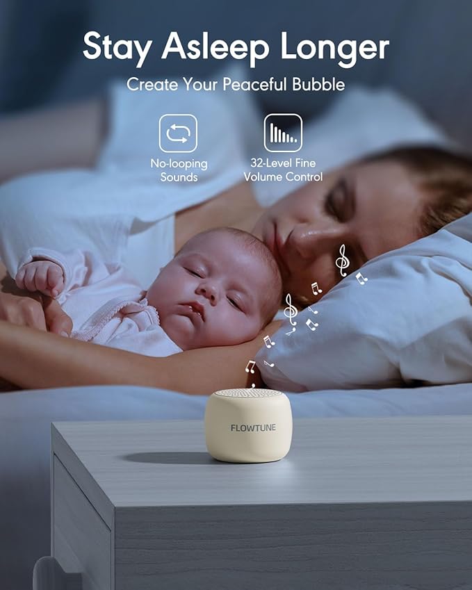 FLOWTUNE Sound Machine Flowtune White Noise Machine for Baby Adults, Mini Portable Sound Machine for Travel, 6H Timer, 18 Soothing Sleep Sounds Gift (Putty) - Bloomnest