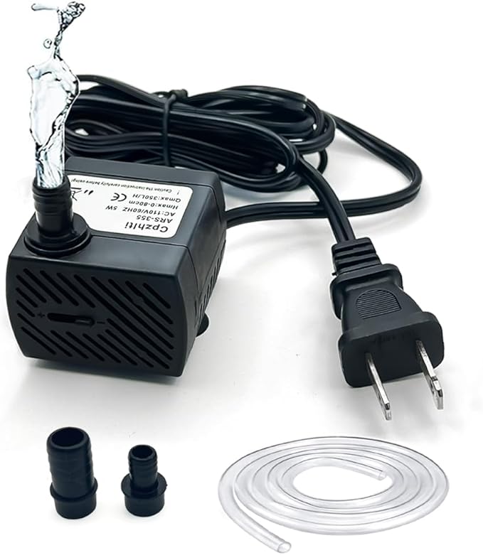 95GPH ultra-quiet small fountain pump (350L/H, 5W), 3.3-foot water pipe, adjustable flow small water pump, suitable for fish tanks, water features, pet fountains, outdoor fountain pumps - Bloomnest
