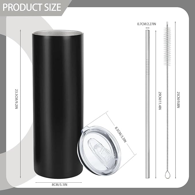 YOUKE OLA 10 Pack Stainless Steel Skinny Tumblers 30oz Bulk Straight Double Wall Insulated Tumbler with Lid and Straw for Travel, DIY Gift, Black - Bloomnest