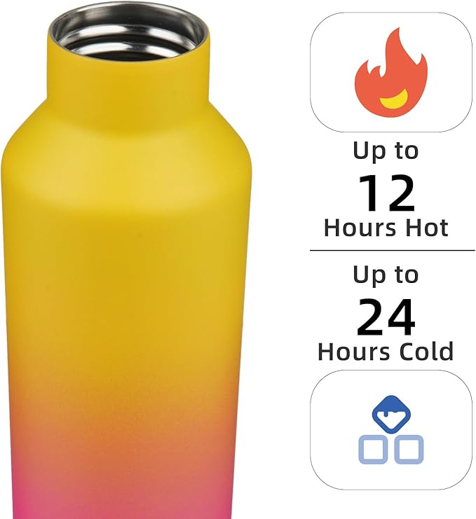 Insulated Water Bottle with Straw,17 OZ Double Wall Vacuum Stainless Steel Water Flask with 2 Lids,Rainbow - Bloomnest