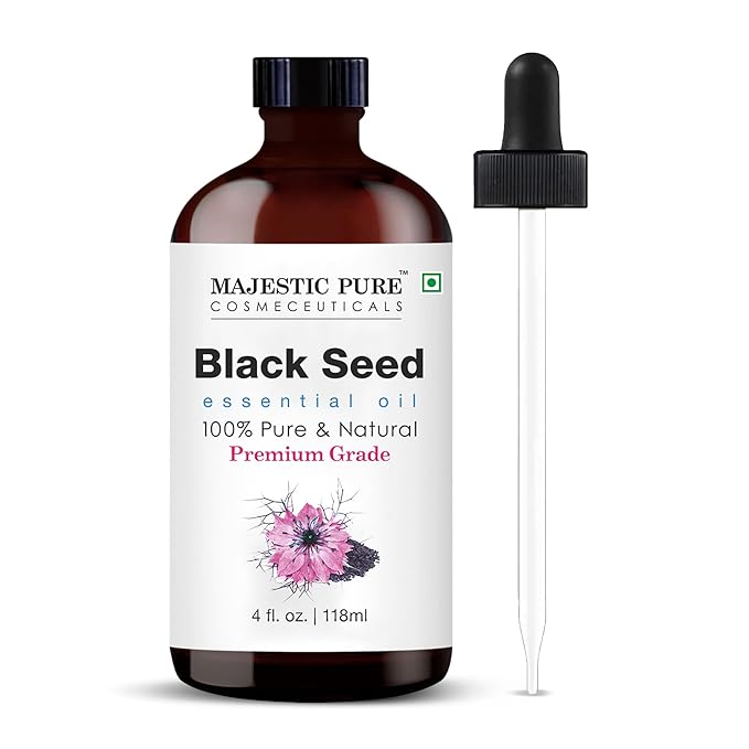 Majestic Pure Black Seed Essential Oil with Glass Dropper - Huge 4 Fl Oz - 100% Pure and Natural Black Pepper Oil - Premium Grade Essential Oils for Diffuser, Aromatherapy, Soap and Candle Making - Bloomnest