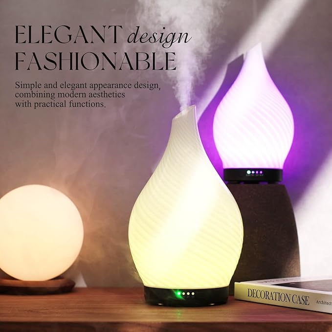 Porseme 280ml Essential Oil Diffuser Glass Color Changing Aroma Air Diffusers Aromatherapy Ultrasonic Cool Mist Humidifier 7 Running Hours Waterless Auto-Off for Sleeping Yoga Office Spa(Pure White) Porseme