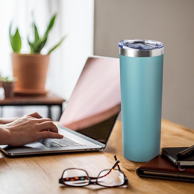 20 oz Skinny Tumblers with Lid and Straw,Stainless Steel Vacuum Insulated Tumbler Cup Double Wall Travel Coffee Mug, Thermal Water Tumbler for Hot and Cold Drinks(Glacier blue,4) - Bloomnest