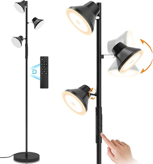 LED Floor Lamp, 36W Modern Floor Lamp with Remote & Touch Control, 4 Color Temperatures, Standing Lamp with 3 Rotatable Lights, Floor Lamps for Living Room, Bedroom, Office - Bloomnest