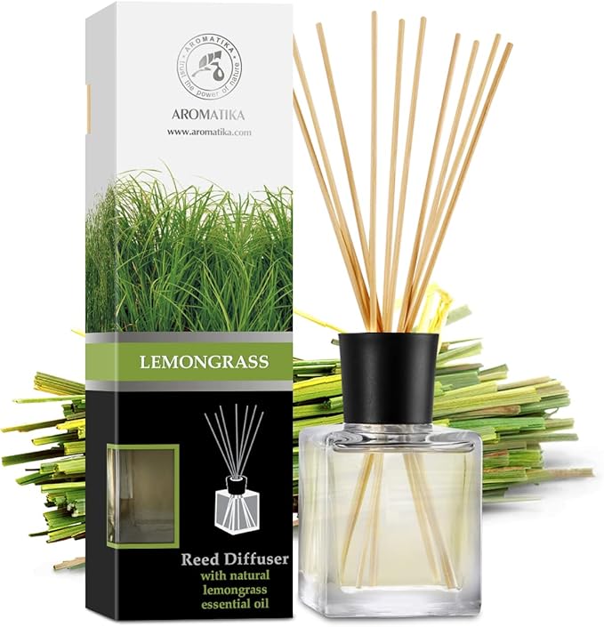 Room Fragrance Diffuser Lemongrass 6.8 Fl Oz - 200ml - with Bamboo Sticks - with Pure & Natural Lemongrass Essential Oil - Intensive Room Scent - Diffuser Gift Set - Bloomnest