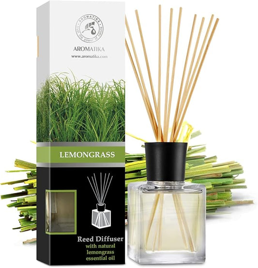 Room Fragrance Diffuser Lemongrass 6.8 Fl Oz - 200ml - with Bamboo Sticks - with Pure & Natural Lemongrass Essential Oil - Intensive Room Scent - Diffuser Gift Set - Bloomnest