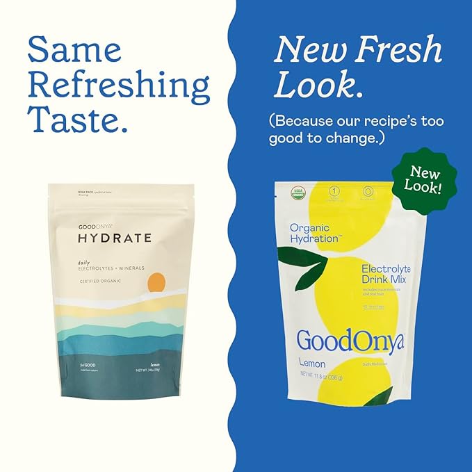 GOODONYA Organic Hydration Electrolyte Drink Mix, Certified Organic Hydration Powder, Non-GMO, Biochecked Glyphosate Free, Low Sugar, Lemonade Flavor, No Artificial Flavors, 42 Servings - Bloomnest