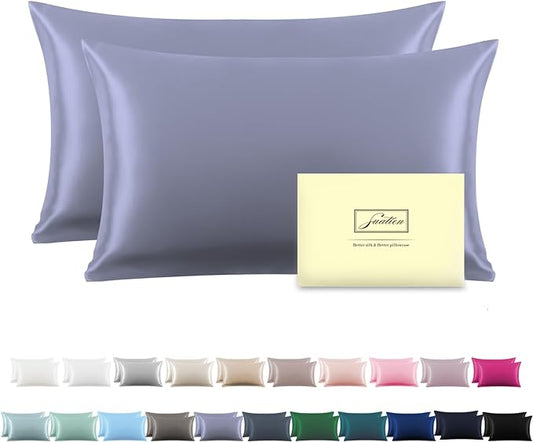 Silk Pillow Cases 2 Pack,Soft Breathable and Sliky Queen Size Pillow Cases Set of 2,Natural Mulberry Silk Pillowcase Set of 2 for Hair and Skin with Hidden Zipper (Grayish Blue,20"X 30",2pcs) - Bloomnest