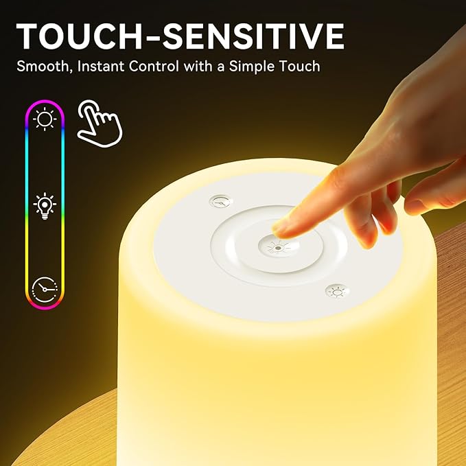 Auxmir Night Light for Kids Baby, Dimmable Touch Lamp for Nursery, 11 RGB Colors 5 Brightness, Portable Rechargeable Bedside Table Lamp for Nightstand, Kids Night Light for Bedroom Living Room, White - Bloomnest