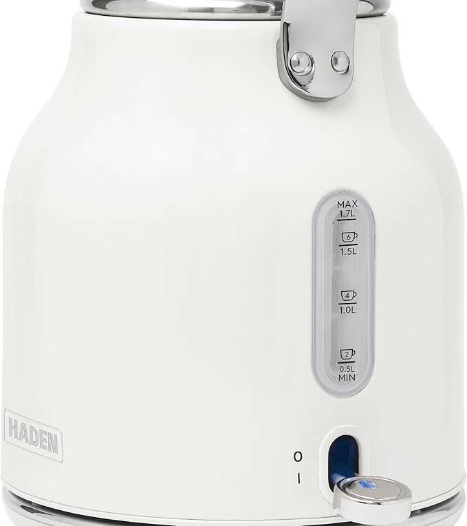 Haden Heritage 1.7 Liter Stainless Steel Electric Kettle, Hot Water Kettle with 360-Degree Base and Auto Shutoff, Ivory & Chrome - Bloomnest