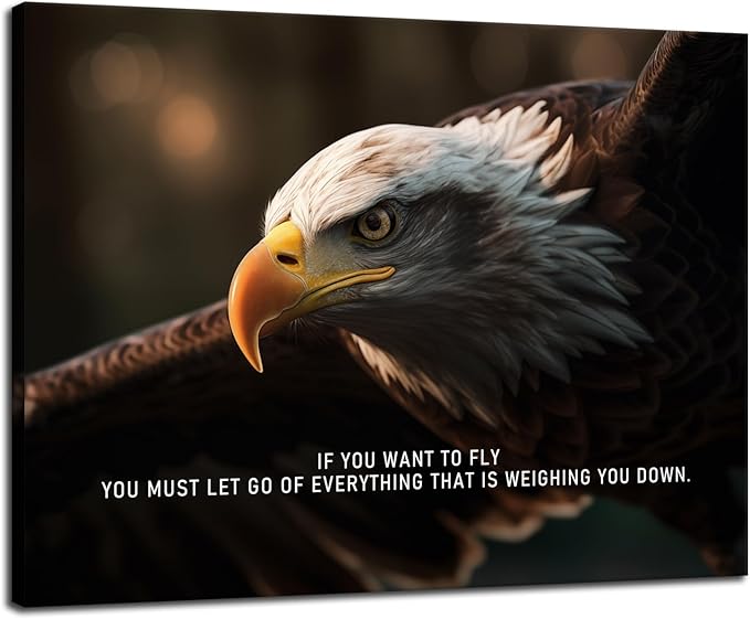 WYJDFART Eagle Motivational Posters Picture If You Want To Fly Inspirational Canvas Wall Art Prints Modern Home Decor Painting Artwork for Office Stretched and Framed Ready to Hang [18''W x 24''H] - Bloomnest
