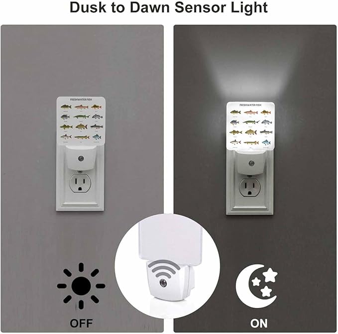 LED Night Light,Beautiful Underwater Lake Fish LED Night Light Plug into Wall with Dusk to Dawn Light Sensor White Energy Efficient Nightlight for Bedroom Bathroom Hallway Living Room Kitchen - Bloomnest