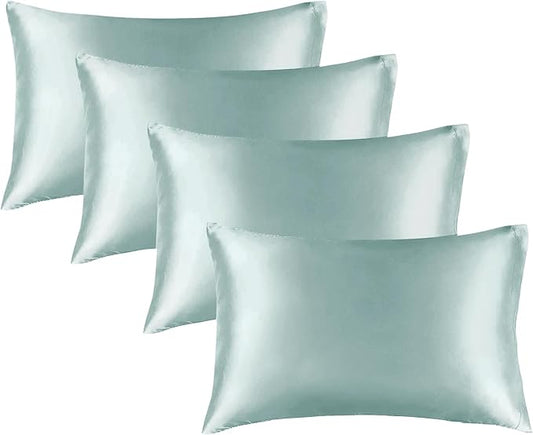 BEDELITE Satin Pillowcase for Hair and Skin, Super Soft Similar to Silk Pillow Cases 4 Pack with Envelope Closure, Cooling Pillowcases for Women Men (20"x30" Queen Size, Haze Blue) - Bloomnest