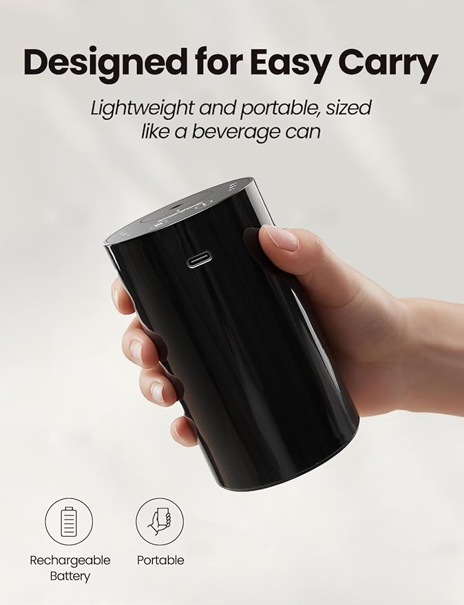 Waterless Essential Oil Diffuser, Portable Aromatherapy Diffuser with 20mL Capacity, Battery Operated Mini Scent Diffuser,3 Mist Levels & Timers, Leak-Free, for Home, Car, Office (Black) - Bloomnest