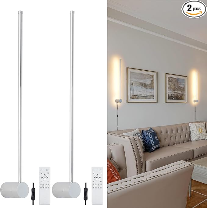 Modern LED Plug in Wall Sconces Set of Two,Chrome Dimmable 23.6" Wall Lighting,Bathroom Vanity Light Fixtures,Metal Wall Lamps with Memory Function for bathrooms,bedrooms,Living Rooms,Hallway - Bloomnest