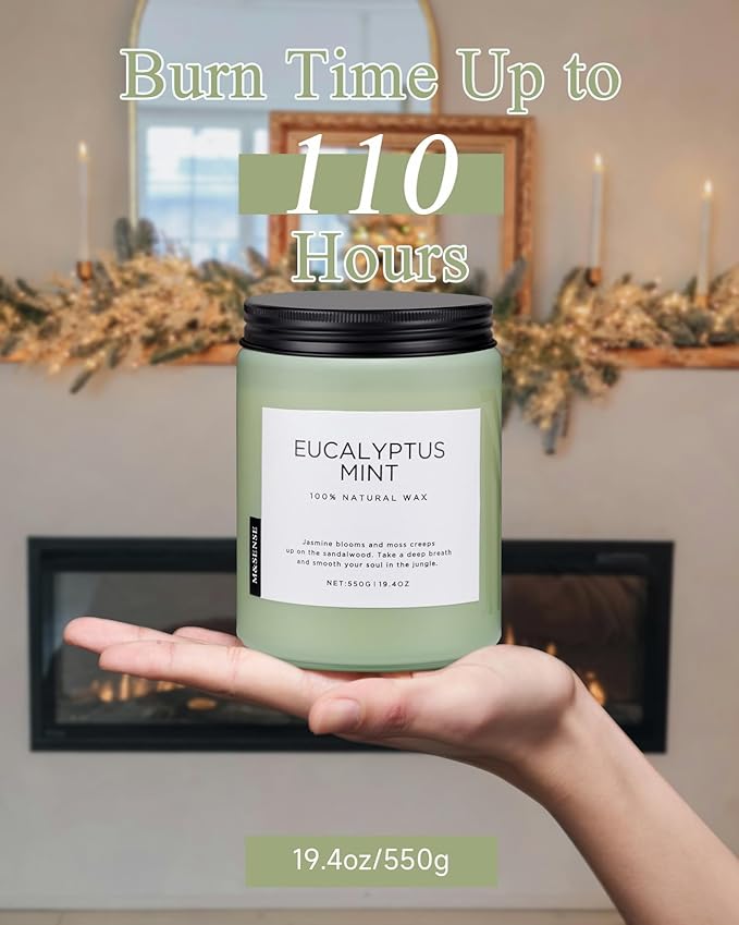 M&SENSE Eucalyptus & Mint Candles for Home Scented, 19.4oz 110 Hours Burn Soy Aromatherapy Candle Gift for Stress Relief, Meditation, Yoga, Relaxing SPA, Natural Soy Wax for Men and Women - Bloomnest