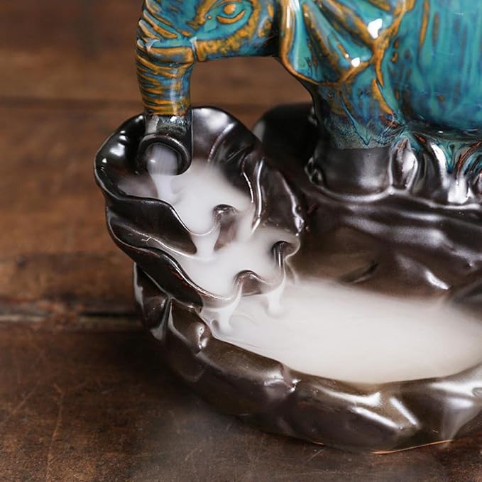 Comeon Backflow Incense Burner Elephant Incense Holder Handmade Ceramic Incense Waterfall Burner Censer + 20 Backflow Incense Cones 30 Incense Sticks 1 Tweezer 1 Mat for Meditaion Home Decor - Bloomnest