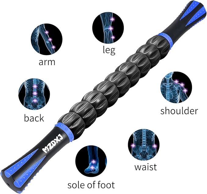 Muscle Roller Massage Roller Stick- Deep Tissue Fascia Blaster for Myofascial Pain Relief, Lymphatic Drainage & Body Sculpting, Handheld Physical Therapy & Recovery Tool (Blue black-18 inch) - Bloomnest