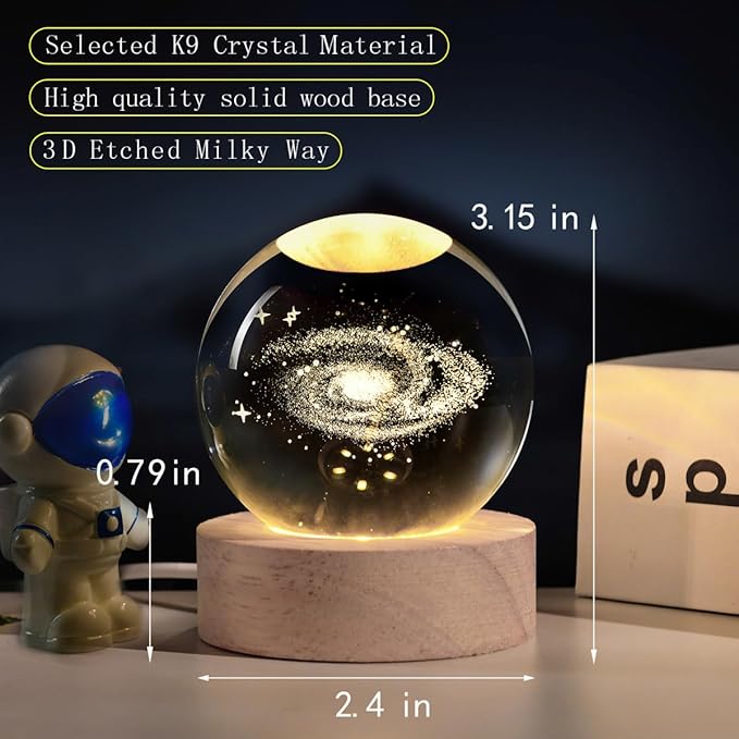 3D Galaxy Crystal Ball with LED Stand, 60mm Glass Sphere Decorative Balls, Milky Way Space Globe Lamp Night Light Gifts for Women Kids - Bloomnest