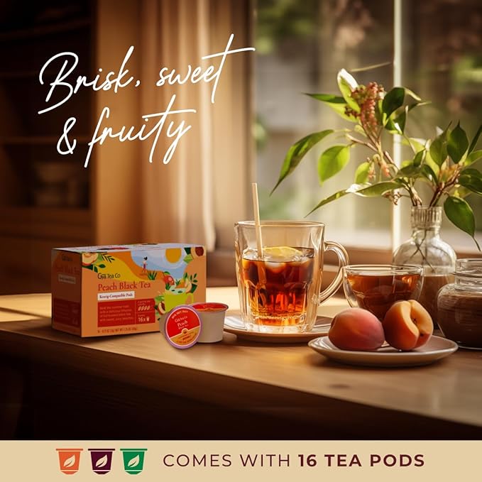 Gya Tea Co Caffeinated Peach Black Tea Pod (16 Count) - Smooth, Flavourful, Robust, Enjoy Hot or Iced - Bloomnest