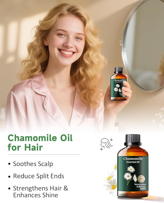 Chamomile Essential Oil Pure, Mumianhua Natural Chamomile Oil Therapeutic Grade Aromatherapy Oil for Skin, Diffuser, Aromatherapy, Candle Making, Soap Making, Hair 3.38 Fl Oz - Bloomnest