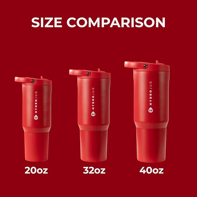 HydroJug Sport - Stainless Steel Tumbler with Straw, Vacuum Insulated, 20oz Leakproof Water Bottle, Ergonomic Design, Reusable, Dishwasher Safe, Rubber Base, Durable for Gym or Outdoors, Alumni Red