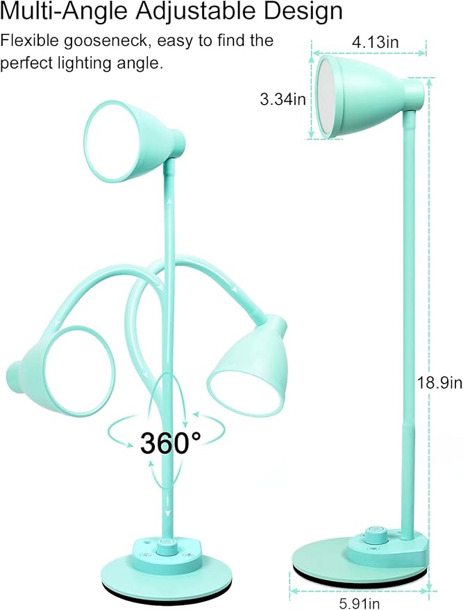 BOHON LED Desk Lamp with USB Charging Port, 3 Color Modes Fully Dimmable Reading Lamp, Auto Dimming Task Lamp, Flexible Gooseneck Table Light for Office Dorm Bedside, Adapter Include, Teal - Bloomnest