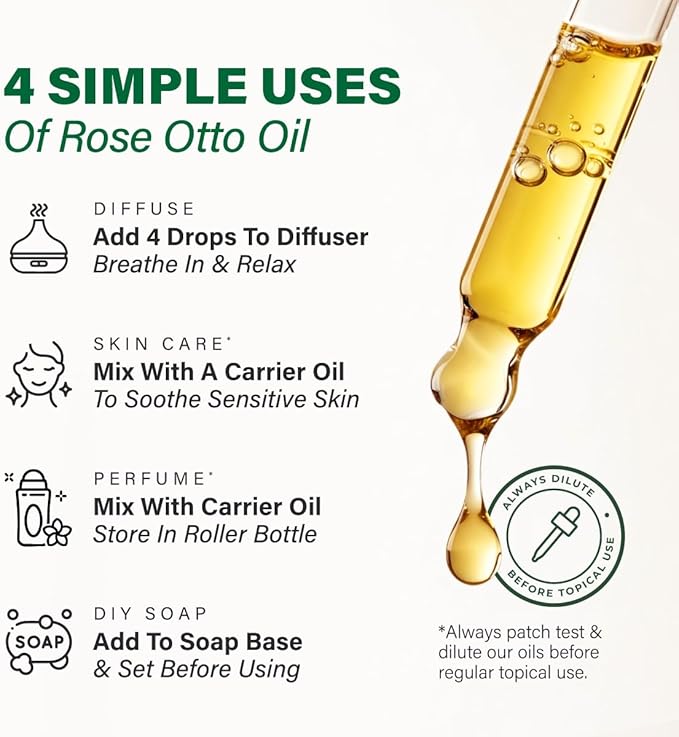 KUKKA Rose Otto Essential Oils - 4 Fl Oz - for Hair, Skin, Diffuser, Aromatherapy & DIY Soap Making Scent - Bloomnest