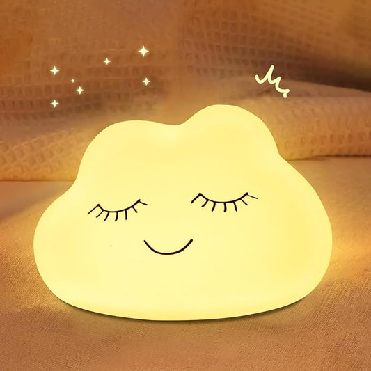 Night Light for Kids, 7 Colors Soft Silicone Kids Night Light with 3 Level Dimmable, Rechargeable Anti-glare Nursery Night Light with Warm White & Multicolor, Squishy Cute Cloud Bedside Touch Lamp - Bloomnest
