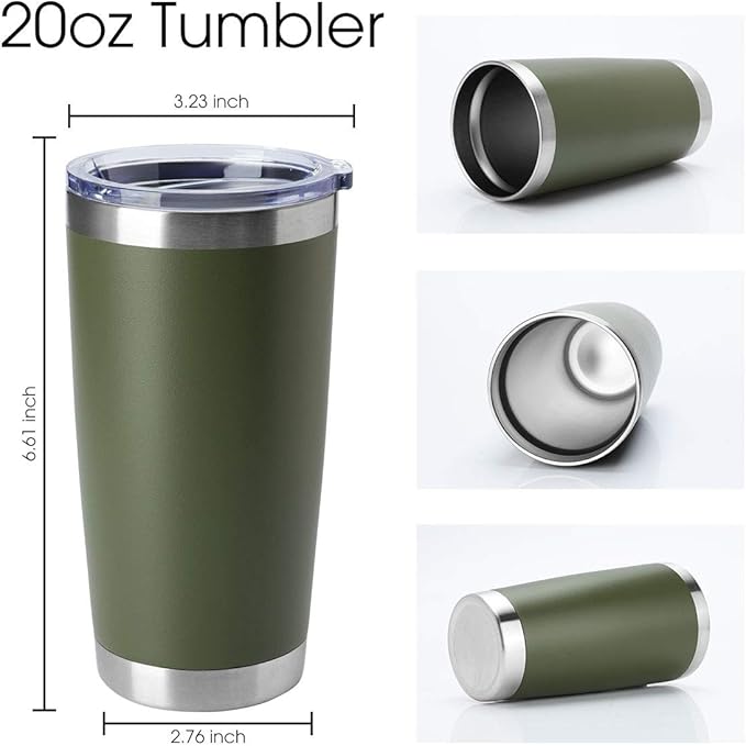 HASLE OUTFITTERS 20oz Tumblers Bulk Stainless Steel Cup with Lid Double Wall Vacuum Insulated Coffee Mug for Cold & Hot Drinks 1 Pack, Army Green - Bloomnest