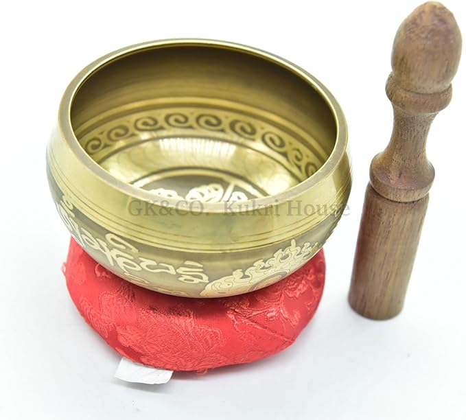 3.75 Inch Fine Etching Handmade Singing Bowl Yoga Meditation, with cushions and Mallet, Real Sandmade Singing Bowl from Nepal, healing bowls - Bloomnest