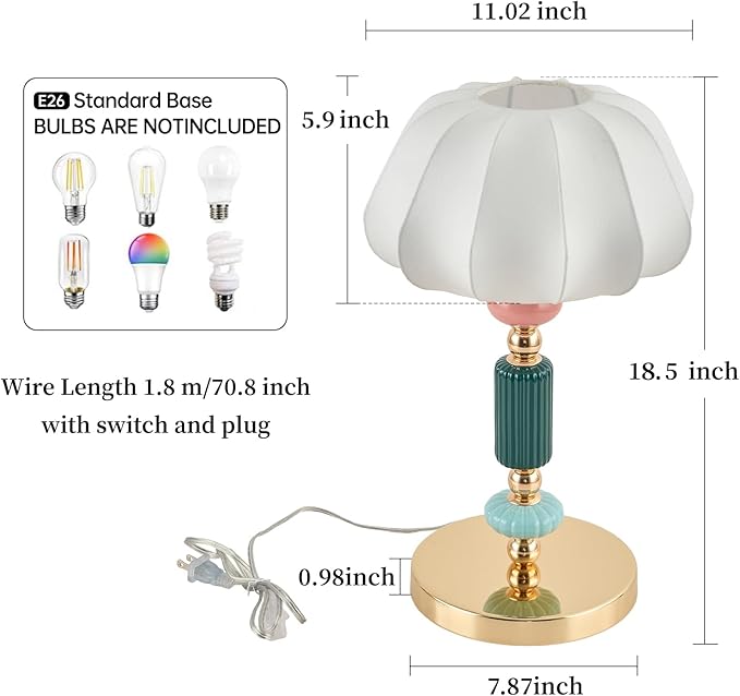 Modern White Fabric Table Lamp Plug in Metal Base Desk Light with Plug Cord Switch for Bedroom Bedside Living Room - Bloomnest