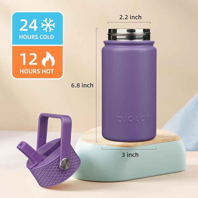 BJPKPK Insulated Water Bottle with Straw Lid, 15oz Cute Water Bottles, Stainless Steel Metal Thermo, Reusable BPA Free Leak Proof Tumblers, Cups,Iris - Bloomnest