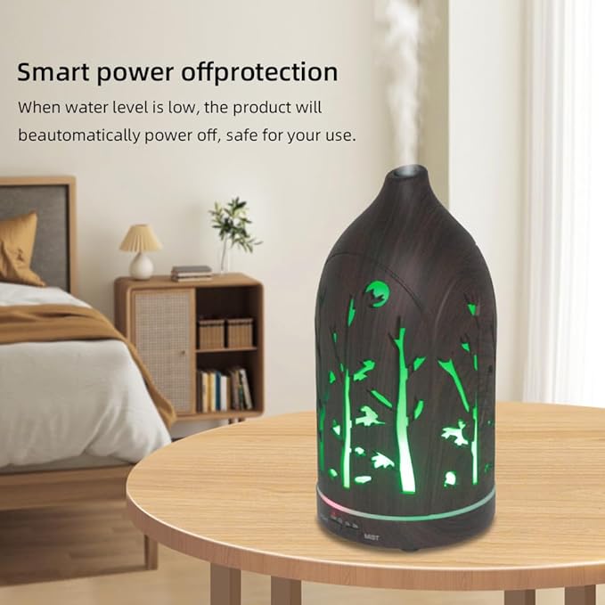 Essential Oil Diffuser,7.1''x3.5'' Air Diffusers with 3 Aromatherapy Oils Set,Small 200ml Humidifier with 7 LED Colors Lights,Waterless Auto-Off for Desk Office Home Decor Gift(Tree Dark Wood Grain) - Bloomnest