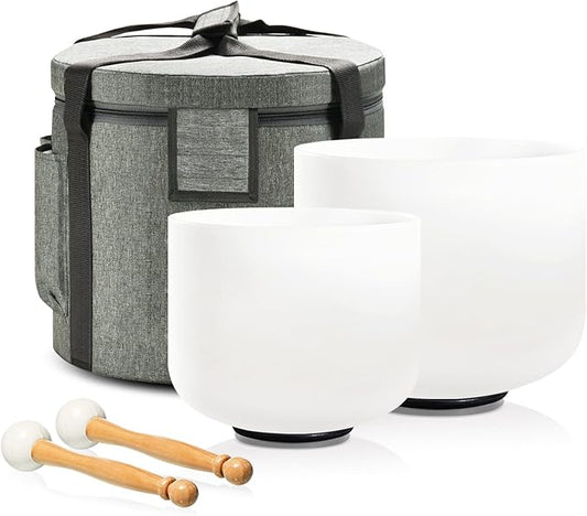 Couple of 2 PCS Crystal Singing Bowl Set, 8" F note Heart Chakra and 10" C note Root Chakra, Sound Bowl Meditation Set for Healing with Carry Case Bag. - Bloomnest