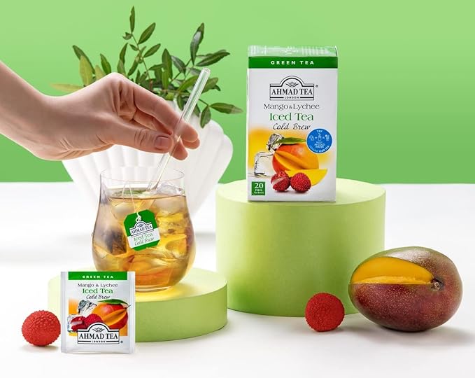 Ahmad Tea Green Tea, Cold Brew Mango and Lychee Teabags, Iced Tea, 20 ct (Pack of 1) - Caffeinated and Sugar-Free - Bloomnest