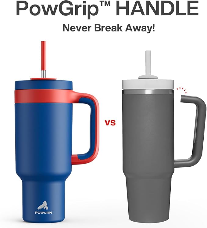 POWCAN 40 oz Tumbler with Handle, 2-in-1 Metal Straw and Sip Lid, Leakproof, Dishwasher Safe, Insulated Stainless Steel Travel Coffee Mug, Keeps Cold for 34 Hours, Fits in Car Cup Holder (Heroic) - Bloomnest