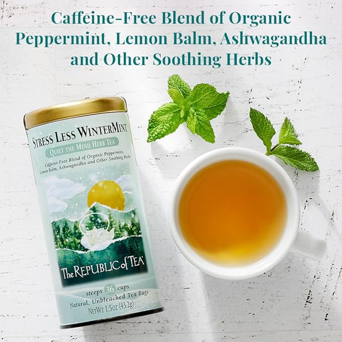 The Republic of Tea — Stress Less WinterMint, Quiet the Mind Herb Tea, 36 Tea Bags, Caffeine-Free - Bloomnest