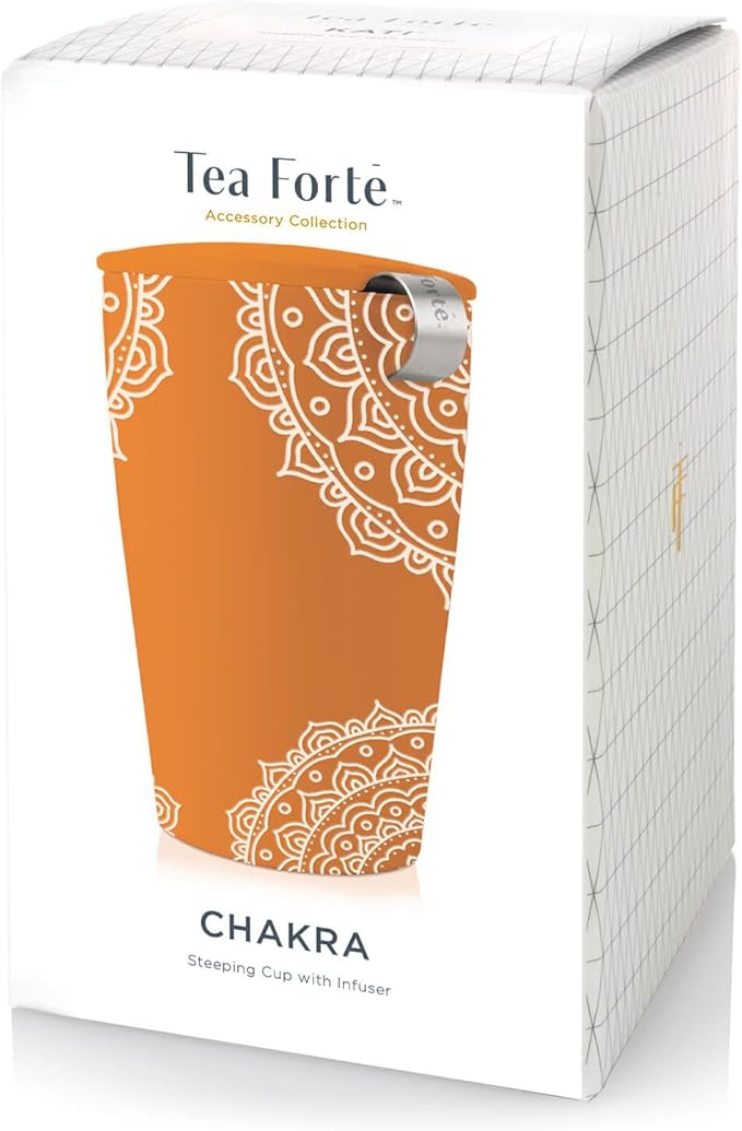 Tea Forte Double-Walled Ceramic Kati Cup, Removable Stainless Steel Infuser Basket and Lid, Steeps 12 oz Loose Leaf Tea, Dishwasher & Microwave Safe, Chakra - Bloomnest