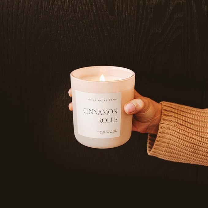 Sweet Water Decor Cinnamon Rolls Christmas Scented Candles - Christmas Stocking Stuffers Soy Candles Icing & Pastry Scent - Christmas Candles with 70 Hours Burn Time - 15Oz Tan Matte Jar Wax Candles - Bloomnest
