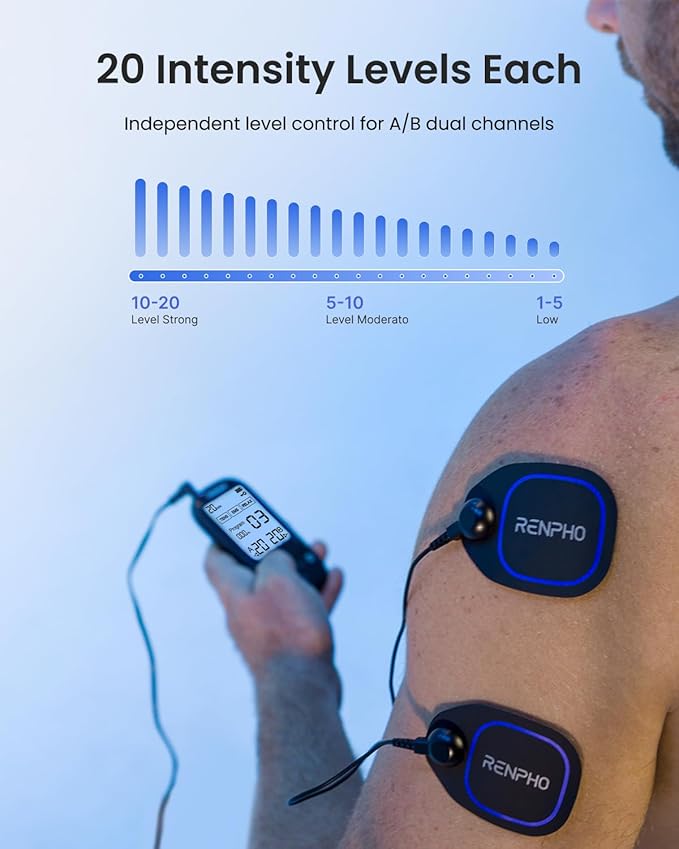 RENPHO TENS Unit Muscle Stimulator, 60 Programs EMS Unit for Back Pain Relief, Rechargeable TENS Machine with 20 Intensities, Muscle Growth Massager for Sciatica Shoulder Neck 8 Electrodes Pads RENPHO