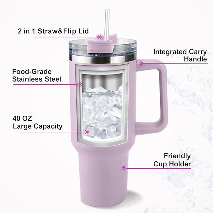 ThermoThrill Ships Next Day, Personalized 40 Oz Tumbler with Handle and Straw Custom Tumbler with Text Stainless Steel Mug Birthday Gifts for Women - Bloomnest